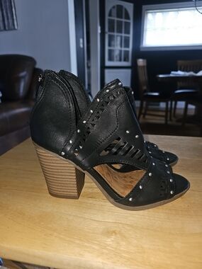 Sugar Black Studded Cutout Block Heel Sandals